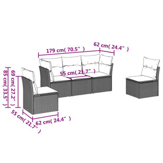 5-Delige Loungeset Met Kussens Poly Rattan