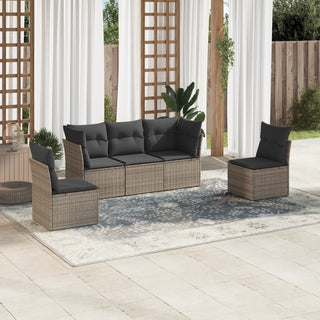 5-Delige Loungeset Met Kussens Poly Rattan