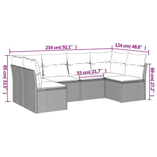 6-Delige Loungeset Met Kussens Poly Rattan