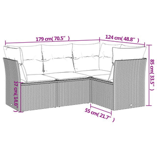 4-Delige Loungeset Met Kussens Poly Rattan