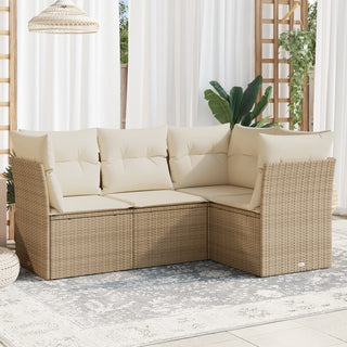 4-Delige Loungeset Met Kussens Poly Rattan