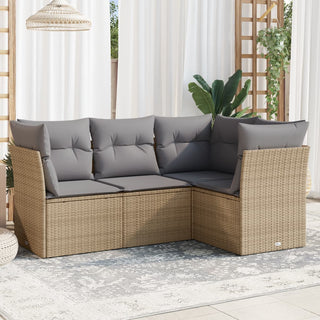 4-Delige Loungeset Met Kussens Poly Rattan