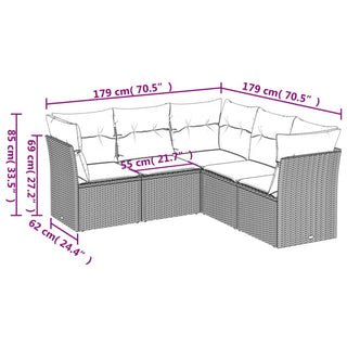 5-Delige Loungeset Met Kussens Poly Rattan