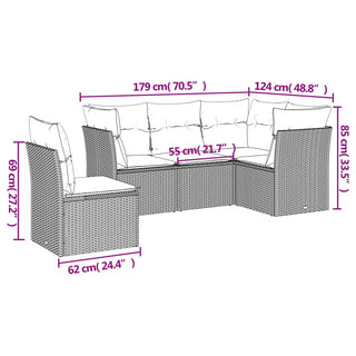 5-Delige Loungeset Met Kussens Poly Rattan