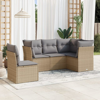 5-Delige Loungeset Met Kussens Poly Rattan