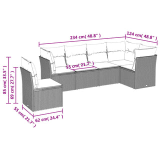 6-Delige Loungeset Met Kussens Poly Rattan