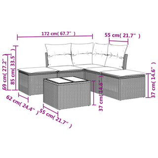 6-Delige Loungeset Met Kussens Poly Rattan