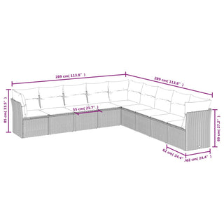 9-Delige Loungeset Met Kussens Poly Rattan