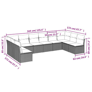 10-Delige Loungeset Met Kussens Poly Rattan