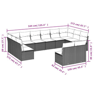 12-Delige Loungeset Met Kussens Poly Rattan