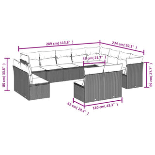 12-Delige Loungeset Met Kussens Poly Rattan