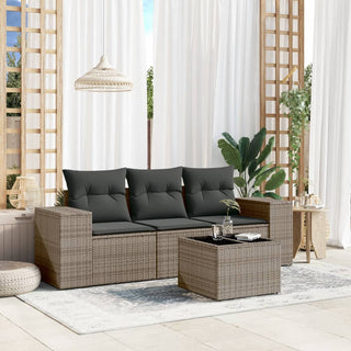 4-Delige Loungeset Met Kussens Poly Rattan