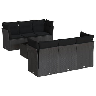 7-Delige Loungeset Met Kussens Poly Rattan Zwart