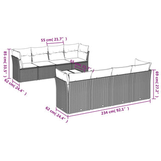 9-Delige Loungeset Met Kussens Poly Rattan Zwart