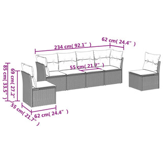 6-Delige Loungeset Met Kussens Poly Rattan