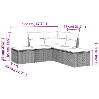 5-Delige Loungeset Met Kussens Poly Rattan