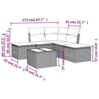 6-Delige Loungeset Met Kussens Poly Rattan