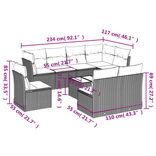 9-Delige Loungeset Met Kussens Poly Rattan