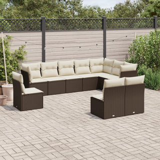 10-Delige Loungeset Met Kussens Poly Rattan Beige