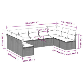 9-Delige Loungeset Met Kussens Poly Rattan