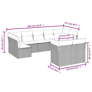 9-Delige Loungeset Met Kussens Poly Rattan