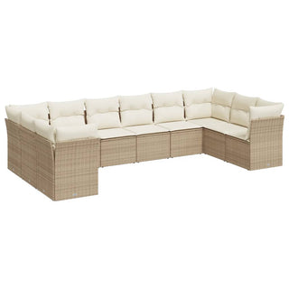 10-Delige Loungeset Met Kussens Poly Rattan Beige