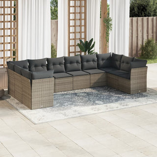 10-Delige Loungeset Met Kussens Poly Rattan Beige