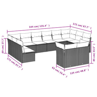 12-Delige Loungeset Met Kussens Poly Rattan