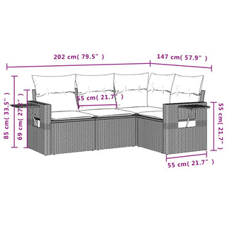 4-Delige Loungeset Met Kussens Poly Rattan