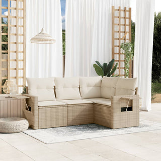 4-Delige Loungeset Met Kussens Poly Rattan