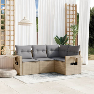 4-Delige Loungeset Met Kussens Poly Rattan