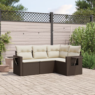 4-Delige Loungeset Met Kussens Poly Rattan