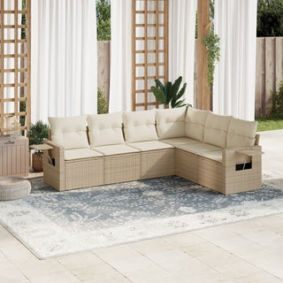 6-Delige Loungeset Met Kussens Poly Rattan Beige