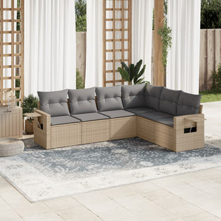 6-Delige Loungeset Met Kussens Poly Rattan Beige