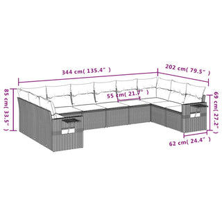 10-Delige Loungeset Met Kussens Poly Rattan