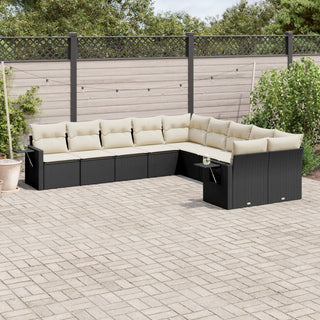 10-Delige Loungeset Met Kussens Poly Rattan Beige