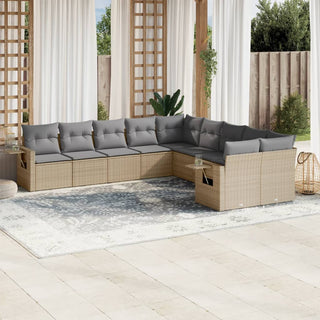 10-Delige Loungeset Met Kussens Poly Rattan Beige