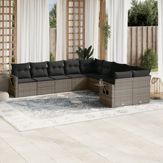 10-Delige Loungeset Met Kussens Poly Rattan Beige