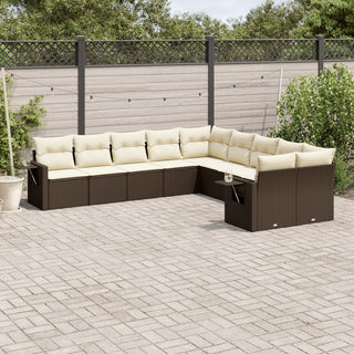 10-Delige Loungeset Met Kussens Poly Rattan Beige