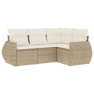 4-Delige Loungeset Met Kussens Poly Rattan Beige