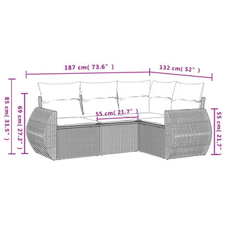 4-Delige Loungeset Met Kussens Poly Rattan Beige