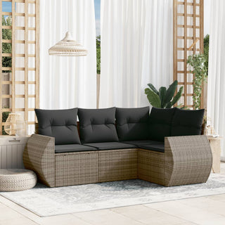 4-Delige Loungeset Met Kussens Poly Rattan Beige