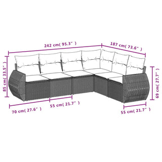 6-Delige Loungeset Met Kussens Poly Rattan