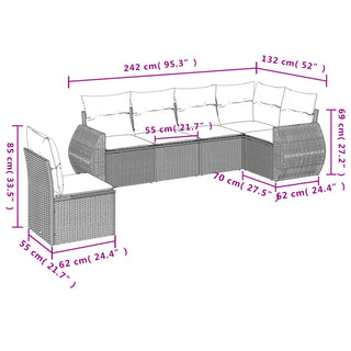 6-Delige Loungeset Met Kussens Poly Rattan Beige