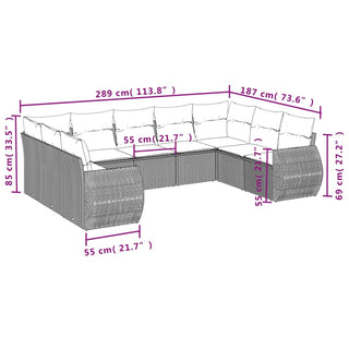 9-Delige Loungeset Met Kussens Poly Rattan