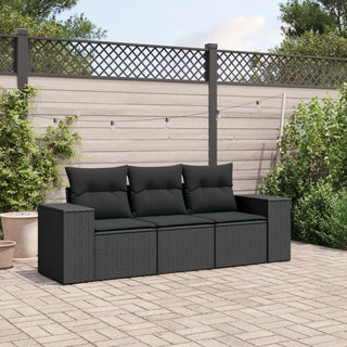 3-Delige Loungeset Met Kussens Poly Rattan