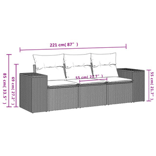 3-Delige Loungeset Met Kussens Poly Rattan