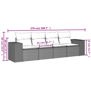 4-Delige Loungeset Met Kussens Poly Rattan