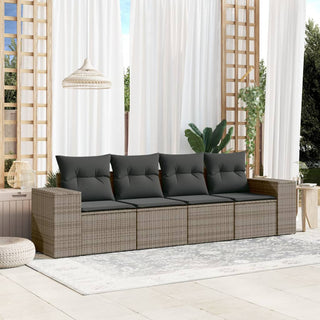 4-Delige Loungeset Met Kussens Poly Rattan