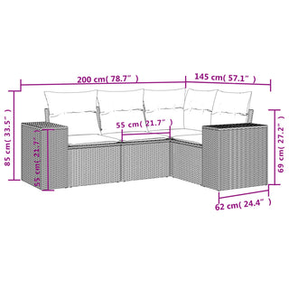 4-Delige Loungeset Met Kussens Poly Rattan